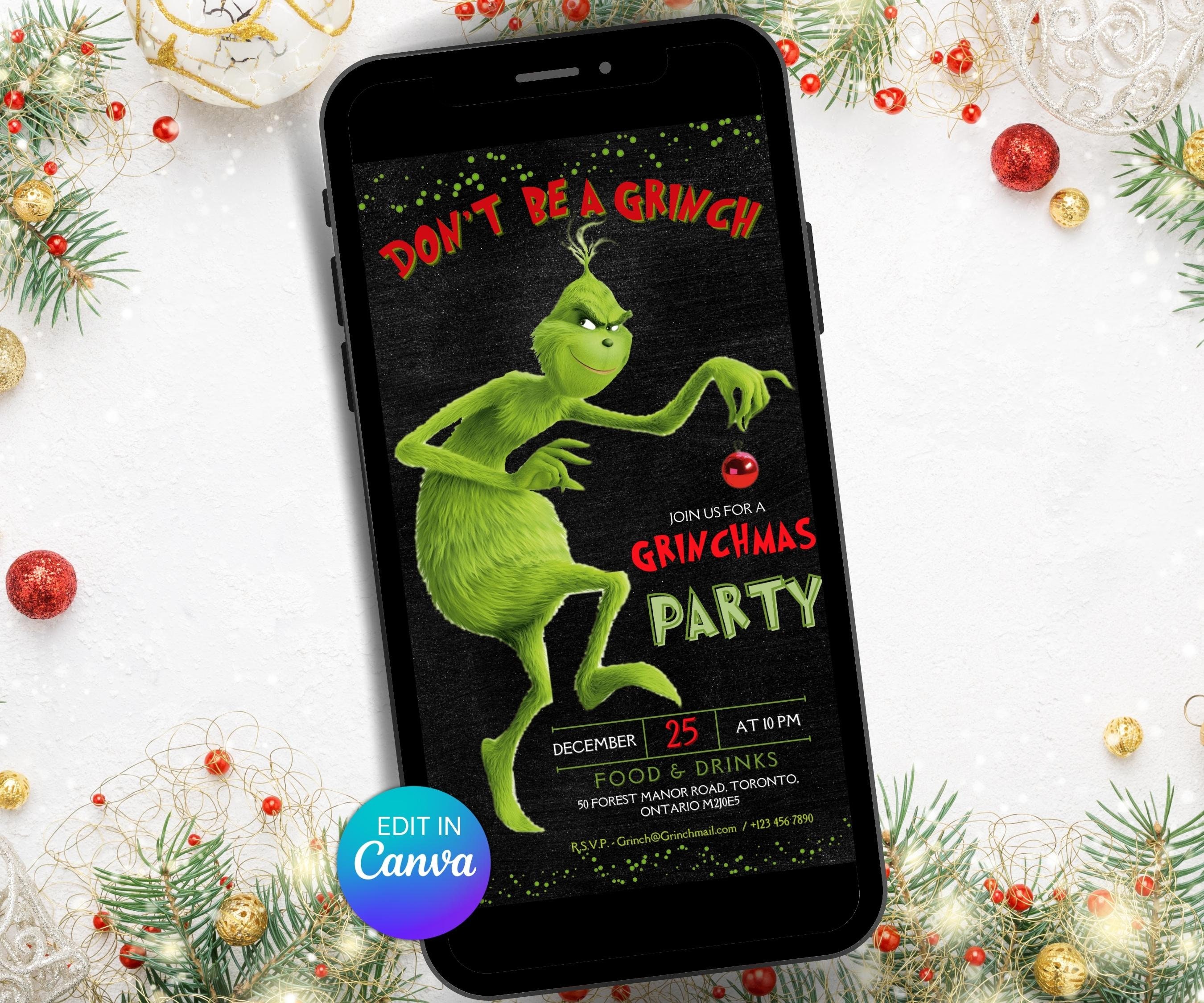 Canva Editable Template I Christmas Party Invitation | Grinch Party ...
