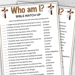 Printable Who am I Bible Match up for kid, Old Testament Activity, Classroom Riddles, Church Fundraiser, Adult Teen church Icebreaker