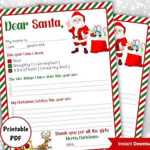 Carta de Papá Noel para niños de Navidad I Lista de deseos manuscrita I Carta imprimible a Papá Noel / Plantilla de carta del Polo Norte I lista de letras I fácil de imprimir
