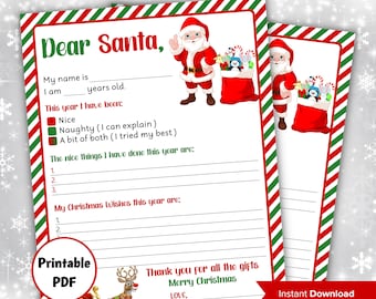 Christmas Kids Santa Letter I Handwritten Wish List I Printable