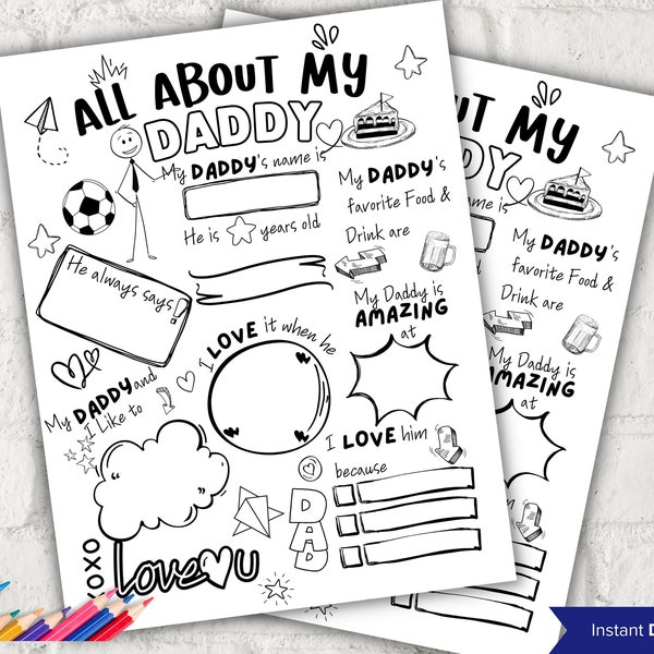 All about my Daddy fill in the blank I Father's Day Gift I Gift for Daddy I About Daddy Page I Daddy interview I Questionnaire 001