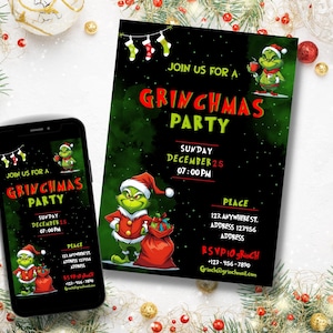 Grinchmas Party | Editable Christmas Party Invitation | Christmas Eve Party Invite | Christmas Birthday Invitation | Grinch Themed Party