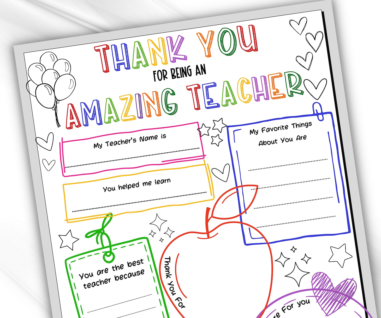 Printable Teacher Appreciation Week | Printable All About My Teacher ...