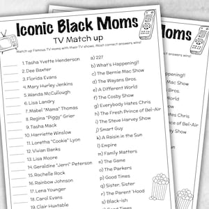 Kultiges TV Black Moms Trivia-Partyspiel, Schwarzes Kultur Quiz, Schwarze TV-Sitcoms, Afrikanischer Schwarzer Muttertag, berühmte schwarze Mütter, schwarze Geschichte