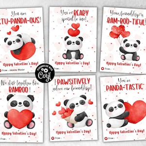 Panda Kids Valentijn | Verjaardag Panda-kaart | Panda Valentijnskaart | Afdrukbare Valentijnskaarten | Valentijn in de klas | Valentijnsdag kaart