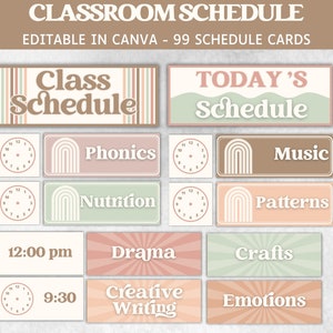 Horario visual, Horario de aula, Tarjetas de horario, Carteles de aula de primaria, Horario visual diario de clase, Plantilla de horario imprimible