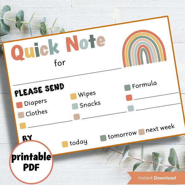 Printable daycare quick note,  Daycare Card, Daycare folder, Communication Card, Daycare Mail, From Day Care, school pickup notes