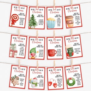 Printable Holiday Tags for Teachers, 12 Days of Christmas Gift Tags, Secret Santa Gifts, Holiday Countdown, Unique Gift tags, Christmas Gift