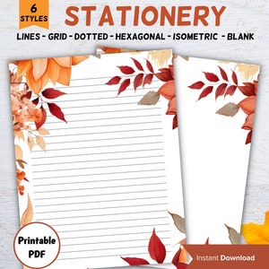 Papelería de hojas de otoño imprimible, papel para escribir cartas, papelería de otoño, notas de agente inmobiliario, cartas de calabaza, tarjetas de agradecimiento, personalizadas