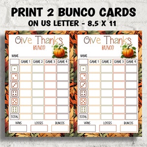 Thanksgiving Printable Bunco Cards I Bunco Score Cards I Bunco Score ...