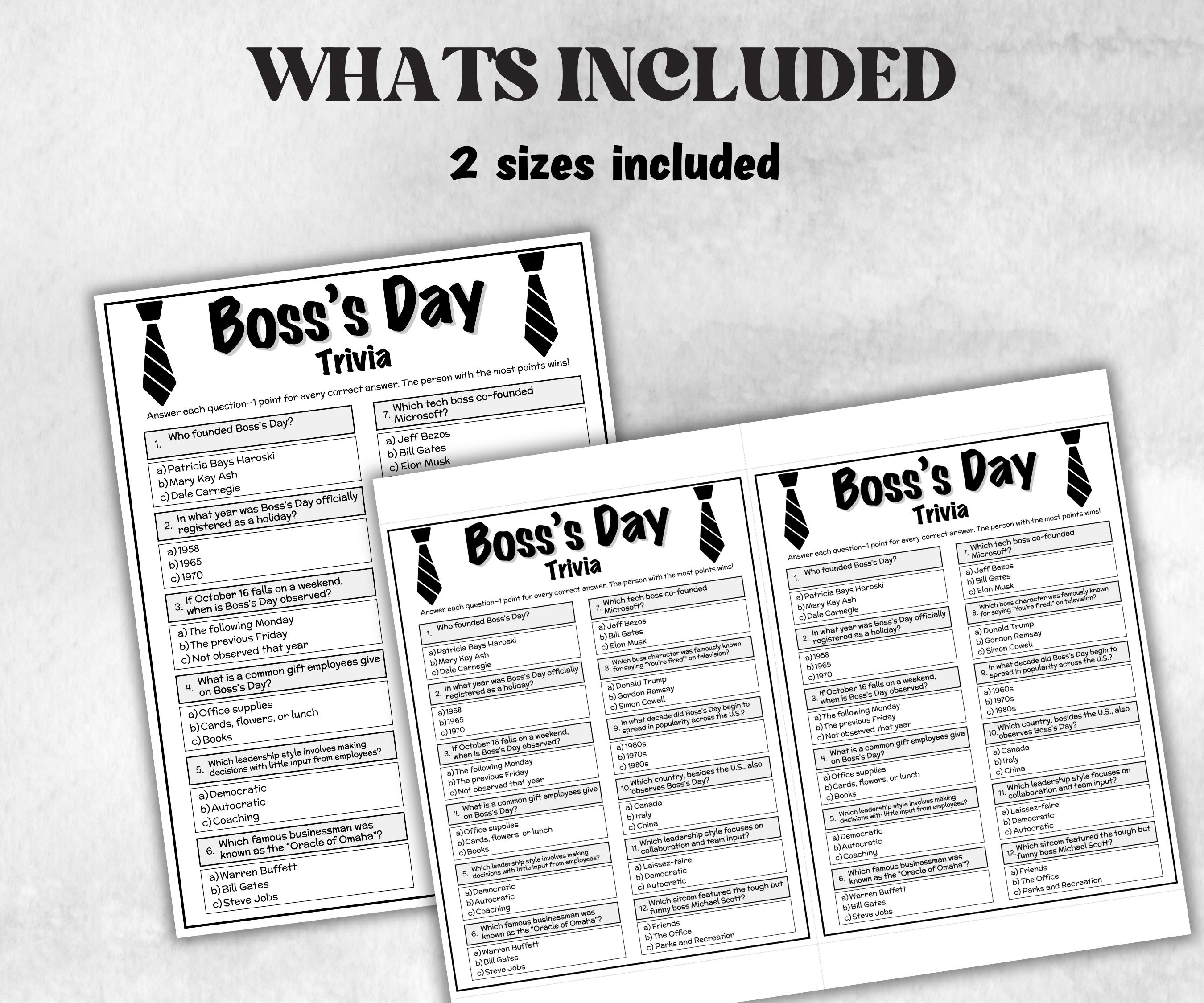 Gamen Workmate Boss's Day Trivia, Office Team Building Games, Coworker Activity, Happy ...