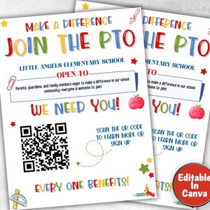 Join the PTO PTA Flyer Template, Editable Canva Design, Parent Involvement, School Communication, Recruitment Materials, Volunteer Requests