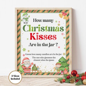How Many Kisses Guessing Game, Office Christmas Party Games and Party Supplies, Printable Indoor Family Holiday Icebreaker game, baby shower