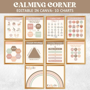 Kalmerende hoekborden, gevoelensgrafiek, poster Calm Corner klaslokaal, schoolbegeleider, Calm Corner-afdruk, adviseur kantoor, maatschappelijk werker