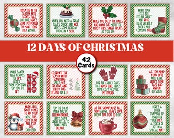 May include: A set of 42 Christmas-themed gift tags with red and green borders. Each tag features a different festive illustration and a short, rhyming phrase. The tags are perfect for adding a personal touch to your holiday gifts.
