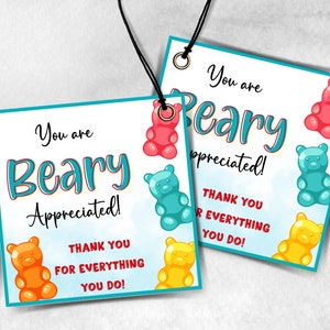 Beary appreciated Teacher Appreciation Treat Tag, End Of Year Snack Tag, Appreciation Treat Tag, Thank You Tag, Volunteer Thank You tea tag