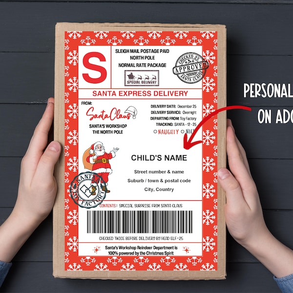 elf air mail label I Elf Mail Shipping Label | Christmas Shipping Labels | Editable Text | Santa Mail | Sleigh Mail I delivery from santa I