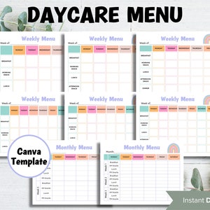 Home School Meal Planner | Home Daycare Weekly Menu Editable | Weekly meal planner | Preschool Menu | Daycare Template I editable menu