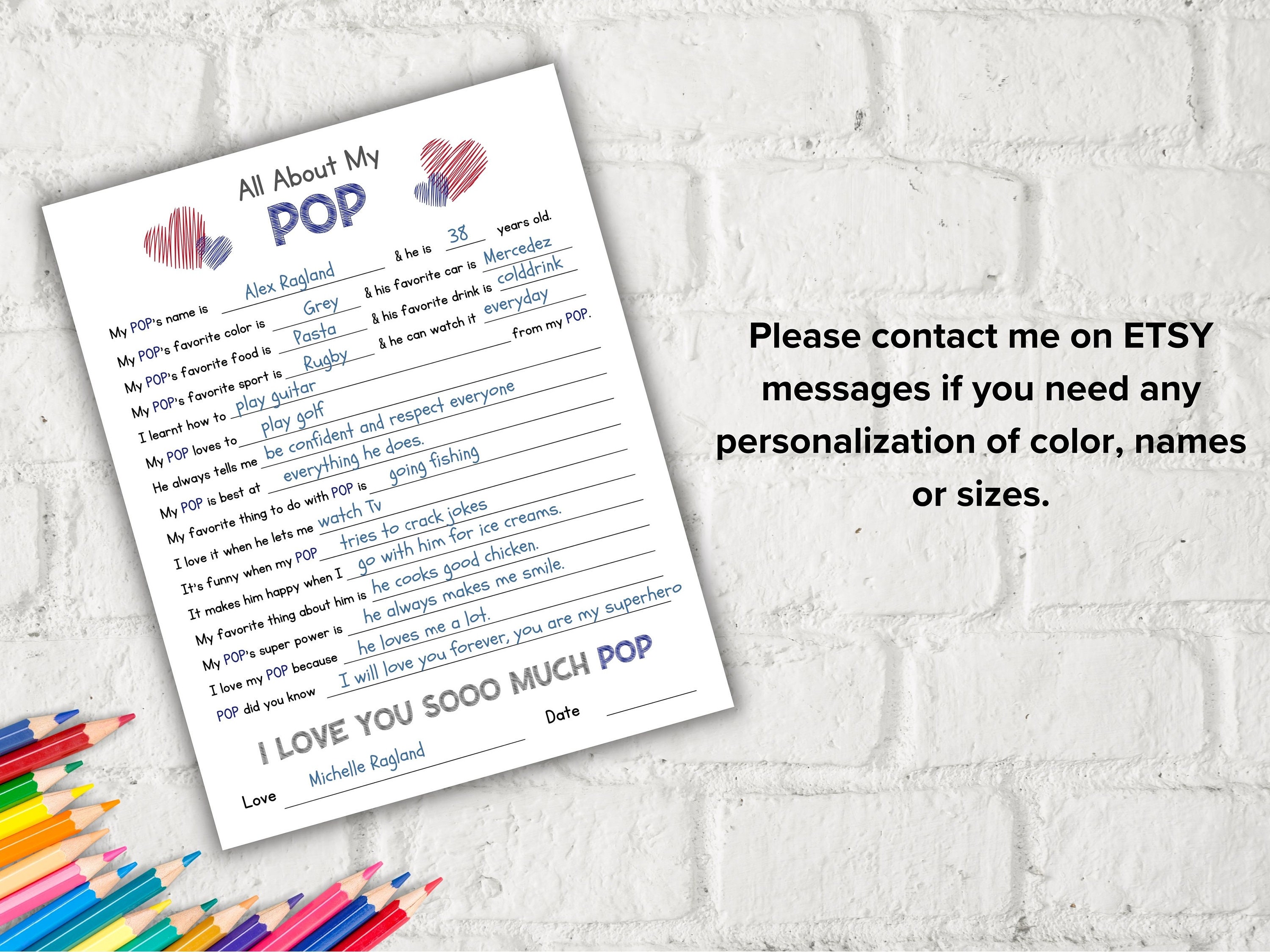 All About My Pops Fill in the Blank I Father's Day Gift I - Etsy