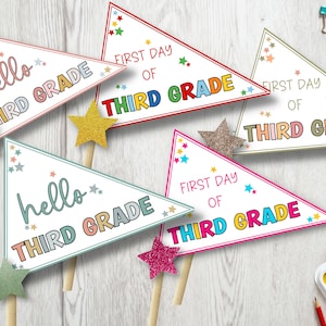 3rd grade flag. third grade sign, first day of school pennant flag, 1st day of school pennant flag, back to school flag, printable flag