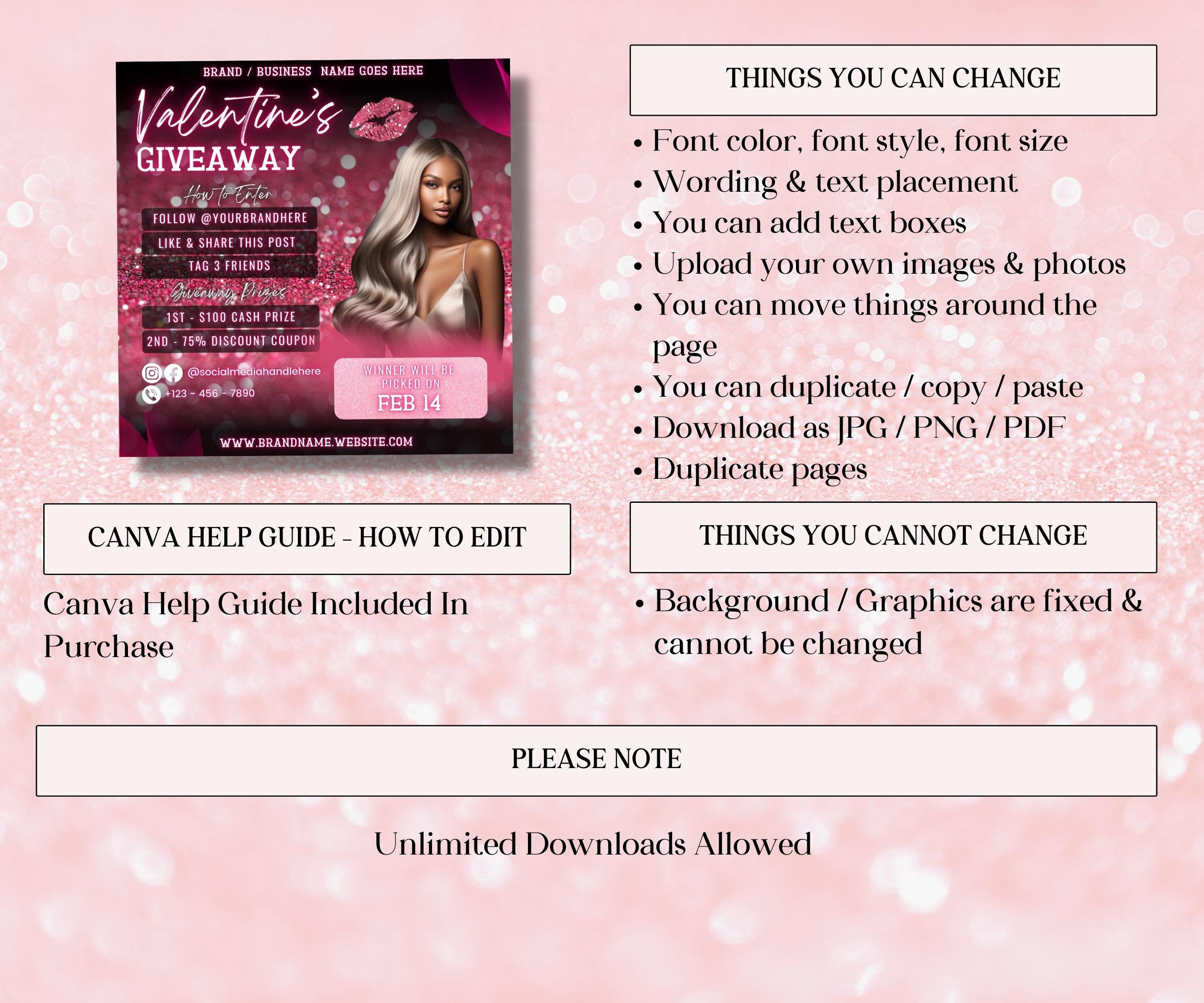 Raffle Flyer Instagram Template Valentines Day Giveaway - Etsy