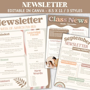 Teacher Newsletter, Editable School Newsletter Template, Classroom Newsletter, Preschool Weekly Newsletter,  Teacher Template, Elementary