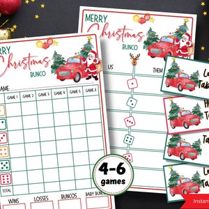 Afdrukbaar kerst Bunco-scoreblad | Kerstbuncoset | Afdrukbare Bunco-sjabloon |  | Fijne feestdagen I bunco scorekaarten I Tallykaarten