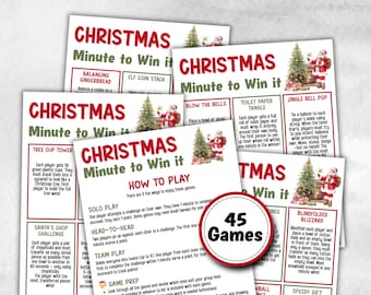 Actividad navideña "Minuto para ganar", concurso imprimible, fiesta navideña, fiesta de oficina, Navidad para niños, adolescentes y adultos, Navidad grupal