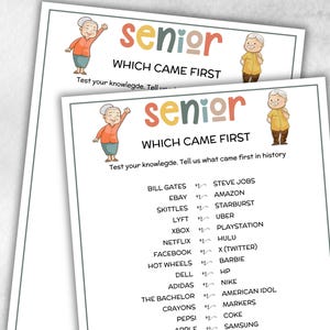 Senior Which came first, Family Game Night, Dementia Activity, Retirement Game, Senior Citizens, Nursing Home Game, Senior Living Party game