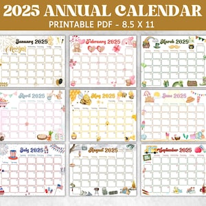 Kids Annual Monthly 2025 Calendar, Printable 2025 Calendar, Homeschool Preschool Calendar Board, Children Monthly Planner, Seasonal Calendar