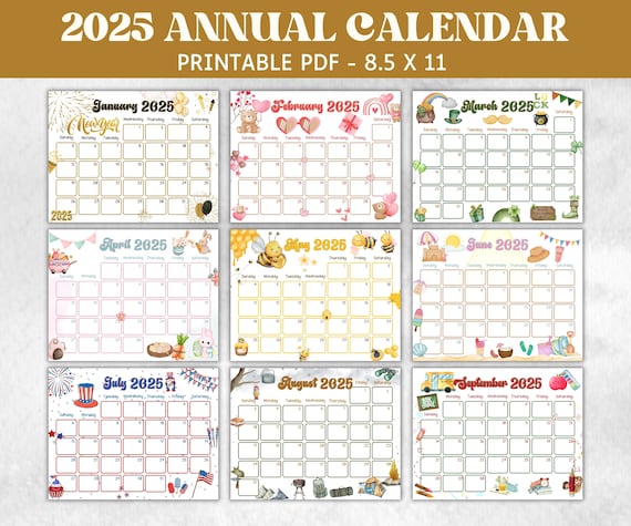 Kids Annual Monthly 2025 Calendar, Printable 2025 Calendar