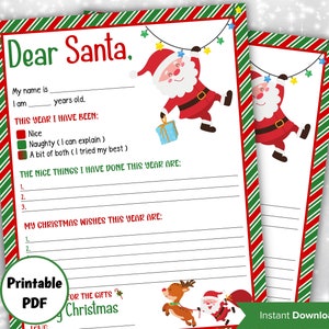 Carta de Papá Noel para niños de Navidad I Lista de deseos manuscrita I Carta imprimible a Papá Noel / Plantilla de carta del Polo Norte I lista de letras I fácil de imprimir