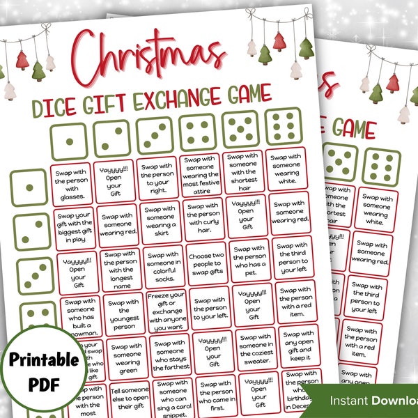 Christmas Gift Exchange dice Game, Printable icebreaker, pass the present game, Prize Gift left right activity, Family Holiday party game