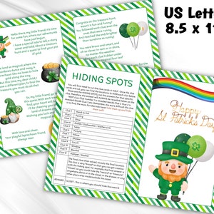 May include: A printable St. Patrick's Day treasure hunt game with a leprechaun and rainbow. The game includes 12 clues to hide around the house and a reward for the winner. Happy St. Patrick's Day!