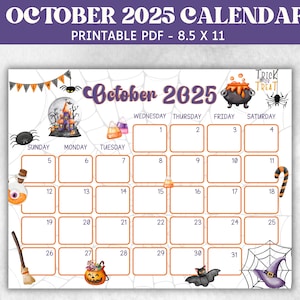Kids October 2025 Calendar, Printable 2025 Calendar, Homeschool Preschool Calendar Board, Children&#39;s Monthly Planner, Halloween Calendar