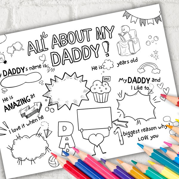 All about my Daddy  Fill in the blank I Coloring page I Gift for Daddy I Birthday I About Daddy I Dad interview I Daddy Questionnaire 001