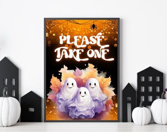 Letrero de golosinas de Halloween, por favor, llévate una, letrero de truco o trato, letrero de bienvenida de fantasmas y duendes para imprimir, no molestar, letrero de estación de dulces, obsequio