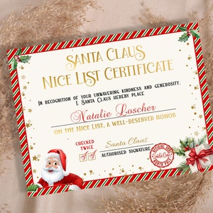 Certificado de lista de buenos amigos, paquete de cartas a Papá Noel, actividades navideñas para niños, lista oficial de buenos amigos, lista de Papá Noel editable, carta a Papá Noel, personalizada