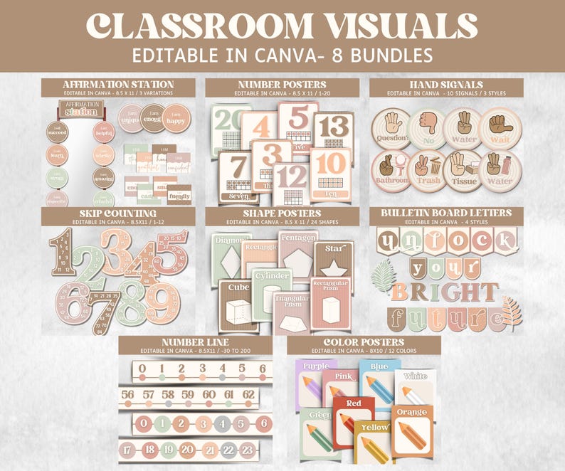 Neutral Classroom Decor, Boho Theme, Bulletin Board, Homeschool Decor, Boho Rainbow Neutral Decor, Education Decor, Montessori Classroom image 6