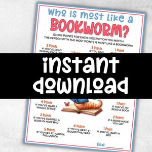 Who is Most Like a Bookworm, Book Club Games, Library Party, Book Club ...
