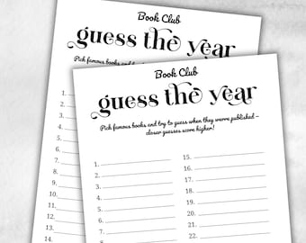 Book Club Guess the Year, Book club hosting, Bookworm meeting ideas, bookstagram theme party, coversation starters, trivia challenge, themed
