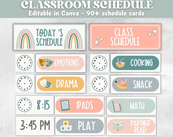 Editable Visual Schedule Cards | Colorful Classroom Timetable Display ...