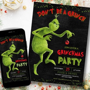 Canva Editable Template I Christmas Party Invitation | Grinch Party Ideas | Grinch Christmas Invitation | Holiday Invitation | merry grinch