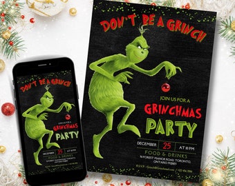 Canva Editable Template I Christmas Party Invitation | Grinch Party Ideas | Grinch Christmas Invitation | Holiday Invitation | merry grinch