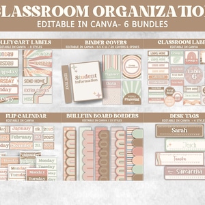 Neutrales Klassenzimmer Organisations Bundle, Flip Kalender, Schreibtisch Tags, Klassenzimmer Etiketten, Ordner Covers, Trolley Warenkorb Etikett, Pinnwand Bordüren