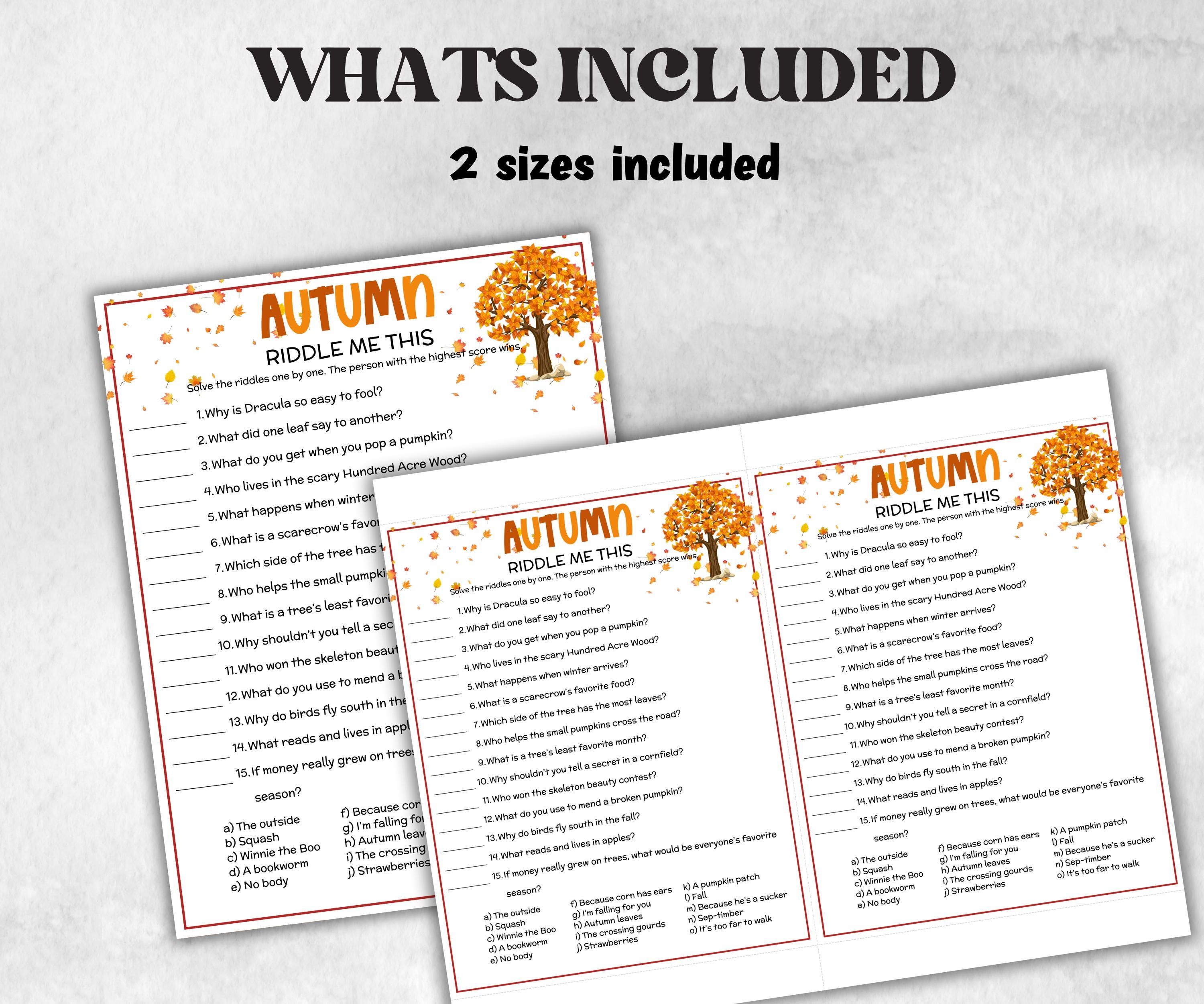 Fall Autumn Riddles Trivia, Printable Activity, Party Game ...