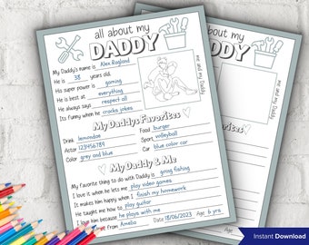 All about my Daddy fill in the blank I Father&#39;s Day Gift I Gift for Daddy I About Daddy Page I Daddy interview I Questionnaire 001