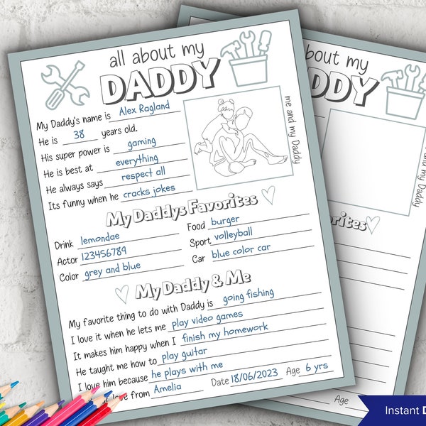 All about my Daddy fill in the blank I Father's Day Gift I Gift for Daddy I About Daddy Page I Daddy interview I Questionnaire 001