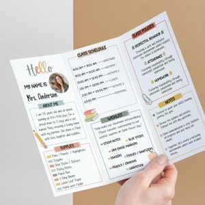 Plantilla editable de Jornada de puertas abiertas I I Folleto tríptico Conoce al maestro I Plantilla editable para minifolleto I Plantilla Canva I Plantilla tríptico