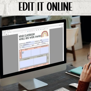 May include: A computer screen displaying a printable classroom management form with a rainbow graphic. The form is titled "Your Classroom While You Were Away".